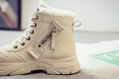 Short Snow Boots, Anti‑Slip, Warm Fur Lined, Lace-Up Casual Ankle Boots, Come in Black, White, Tan