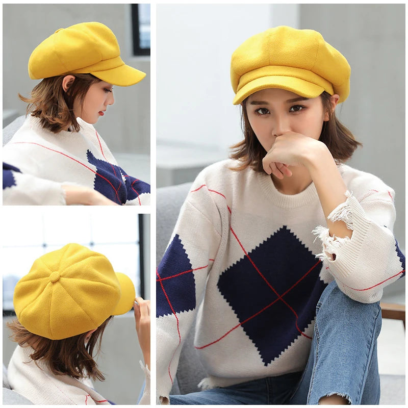 Woolen Octagonal Beret Duckbill Hat Beret British Style