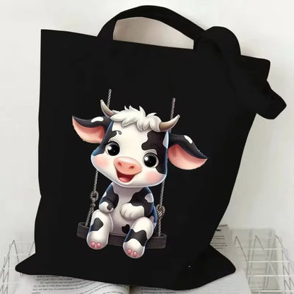 Adorable Highland Cow Print Canvas Large Capacity Tote Bag