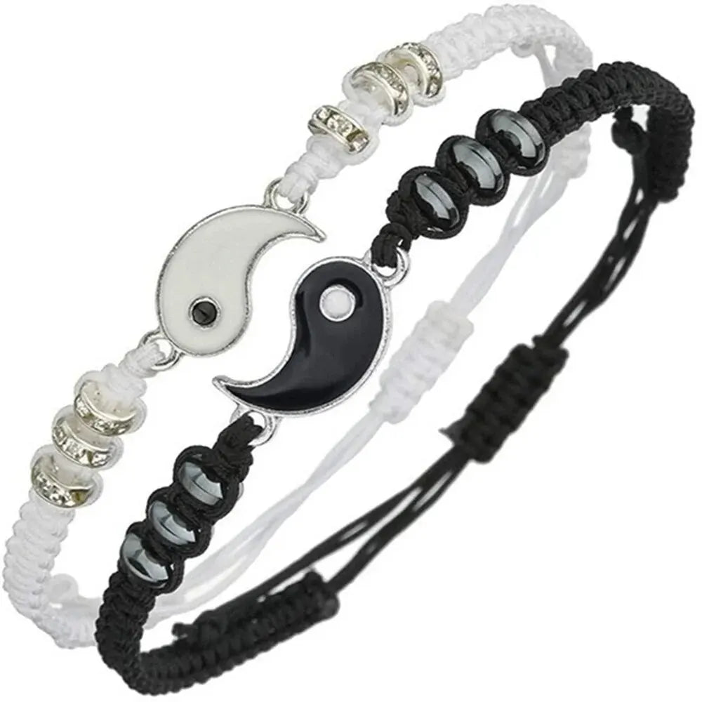 2 PC Black White Tai Chi Bracelet on Adjustable Chain