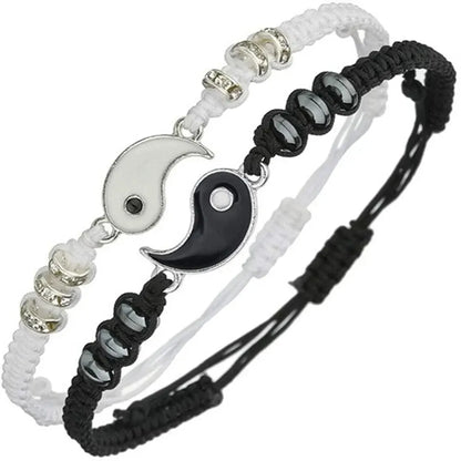 2 PC Black White Tai Chi Bracelet on Adjustable Chain