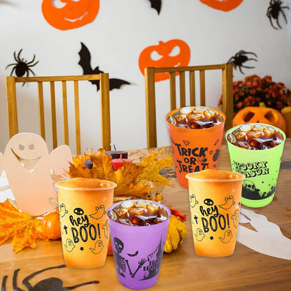 24Pcs Halloween Drinking Cups, Boo, Skeleton, Happy Halloween, Trick or Treat, and more for a Colorfully Spooky Halloween Party