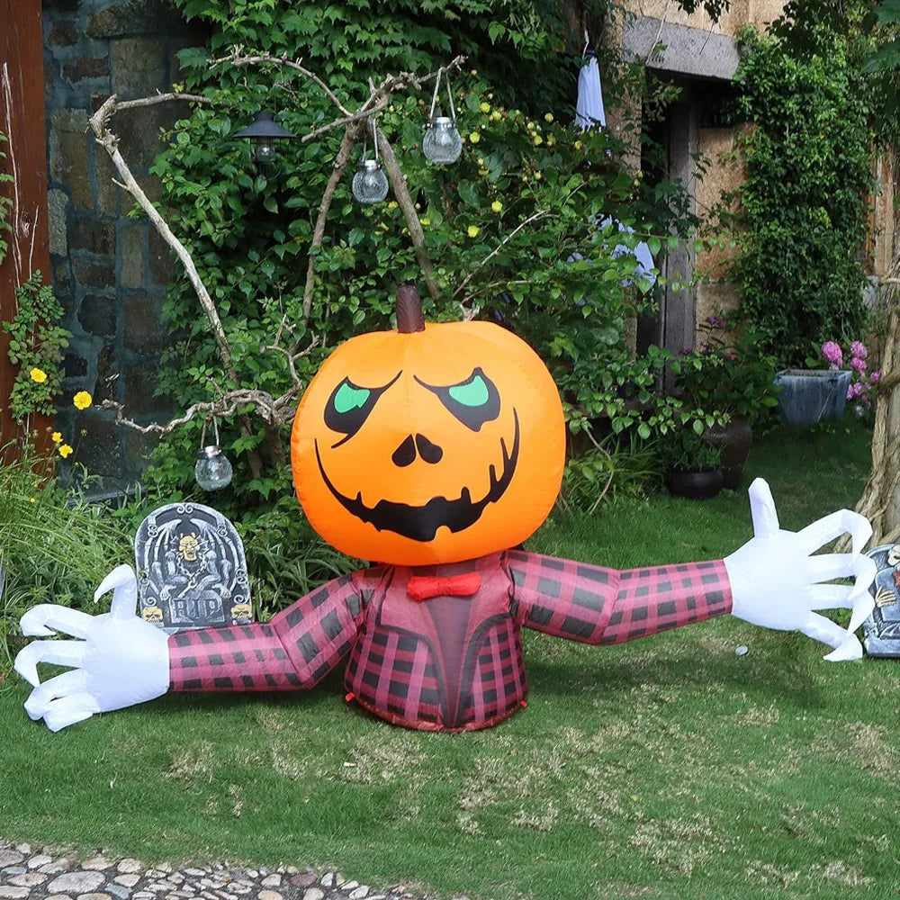 Inflatable 1.2M Halloween Pumpkin Wearing a Checkered Shirt