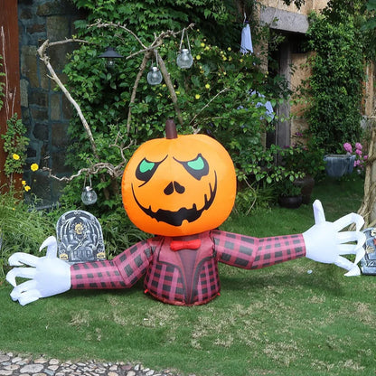 Inflatable 1.2M Halloween Pumpkin Wearing a Checkered Shirt