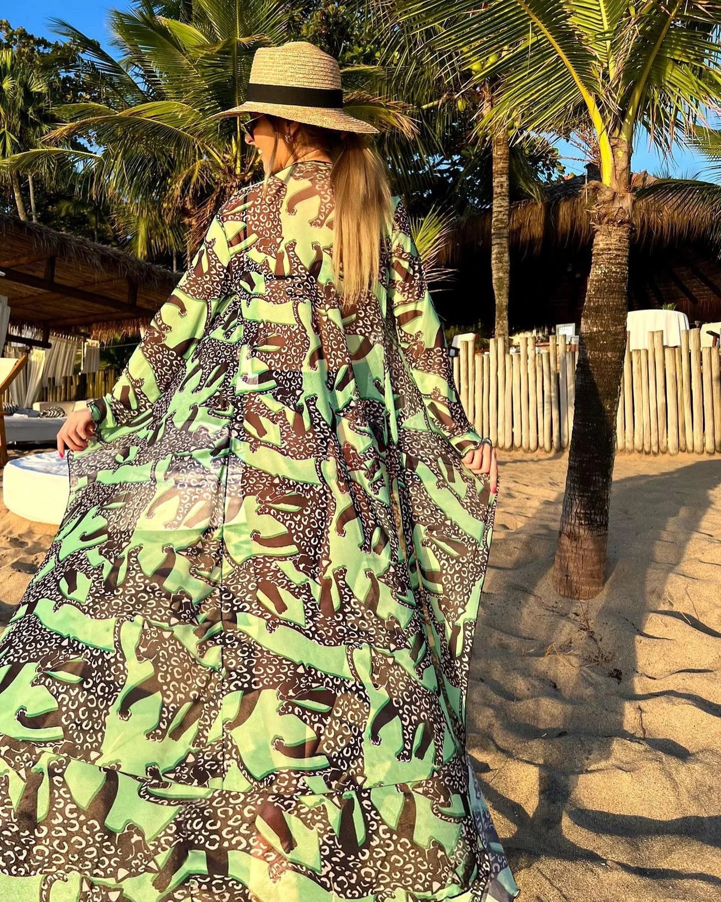 Chiffon Tie Robe with Large Swing Ruffles and Puff Sleeves