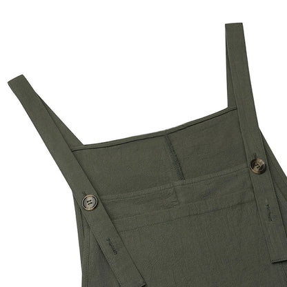 Women's New Sleeveless Square Collar Black White And Military Green Button Fashion Casual Suspender Shorts