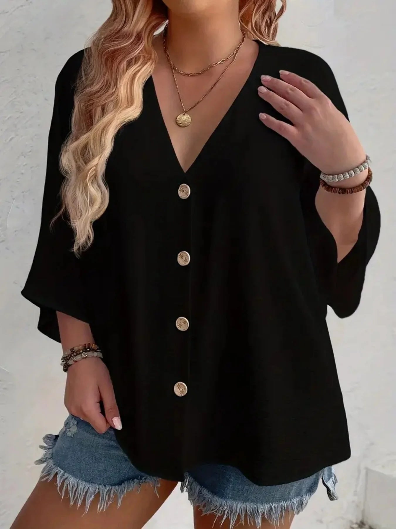 Plus Size to 5XL, V-Neck, Loose Assymetrical Long Sleeve,  Loose fit T-Shirt