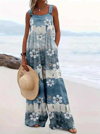Sizes 1 to 5XL  Floral Print, Wide Leg, Sleeveless Jumpsuit with Pockets