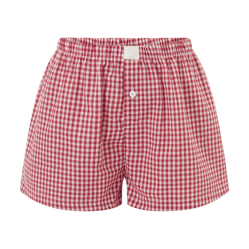 Retro Plaid Print Elastic Low Waist Button Front Loose Boxers