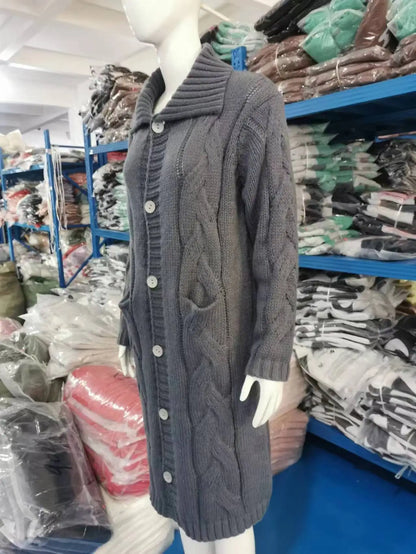 15 Colors, Oversized S-5XL Women Loose Knitted Sweaters, Thick Long Sleeve, Pocket, Buttons