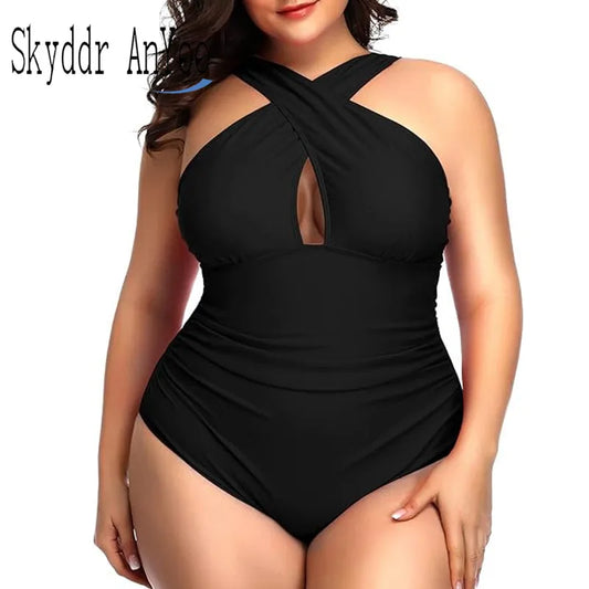 Sizes to 5XL One Piece Swimsuits Front Top Cross Tummy Control Also Comes in Black
