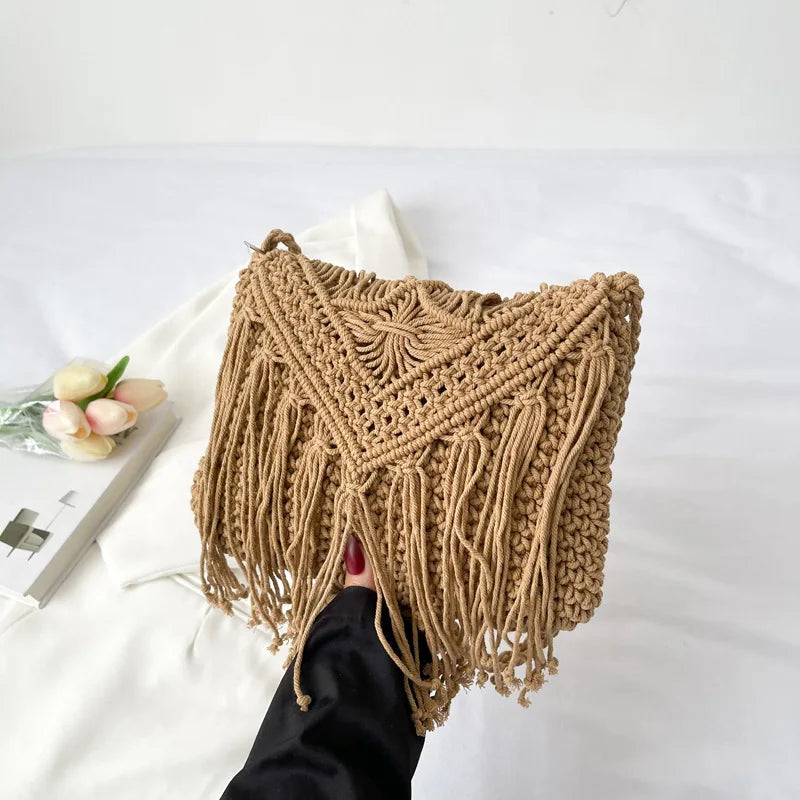 Cotton Woven Crossbody Bags  Small Tassel Handbag Messenger Bags