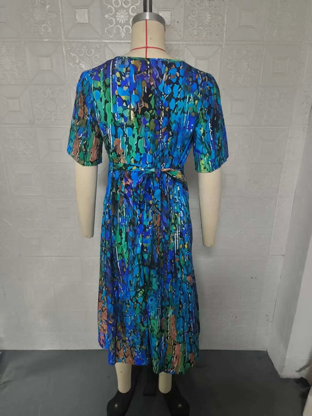 Sizes to 3XL, Loose, Casual, V-neck, Crisscross Top, Tie Waist, Bell Sleeves, Floral Printed Dress