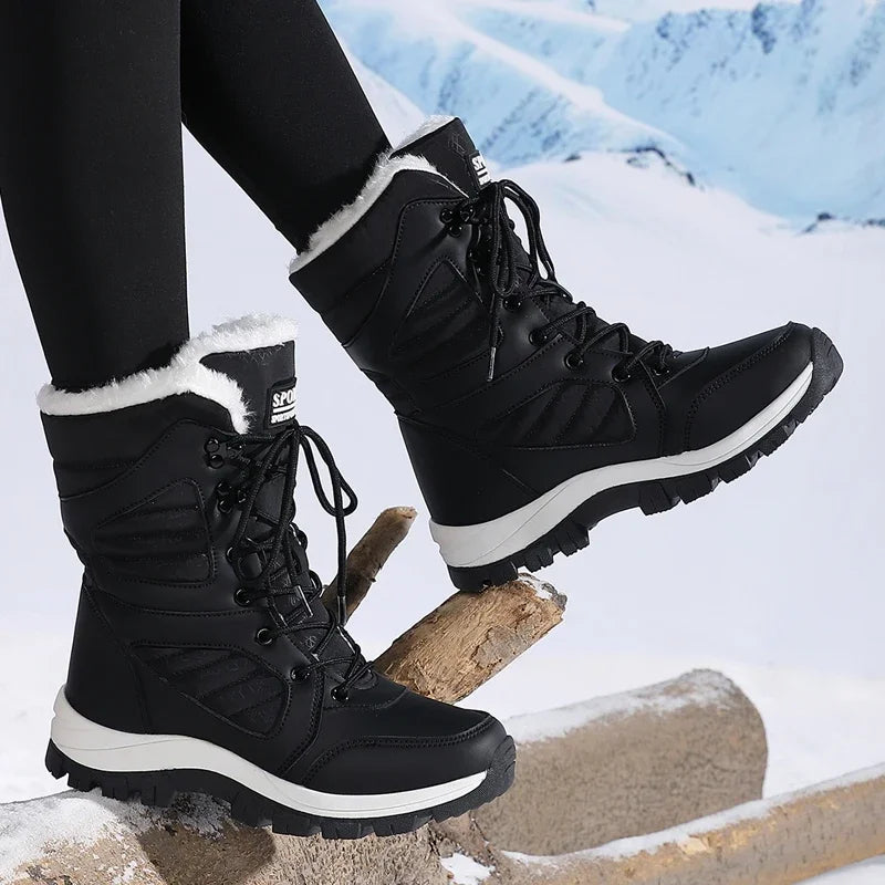 High-top Waterproof Snow Boots, Thick Plush Warm Insoles, Tie Up, Come in Army Green, White, and Black