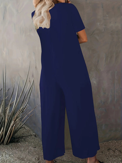 Sizes to 5XL  Jumpsuit, Short Sleeve, U neckline, with pockets. 5 colors