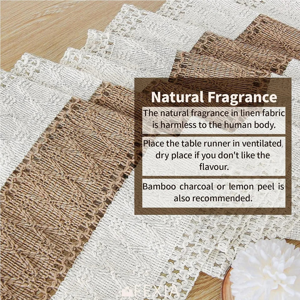 Boho Table Runner Farmhouse Burlap Cotton Table Runner with Woven Macrame Tassels. Various Sizes and Colors