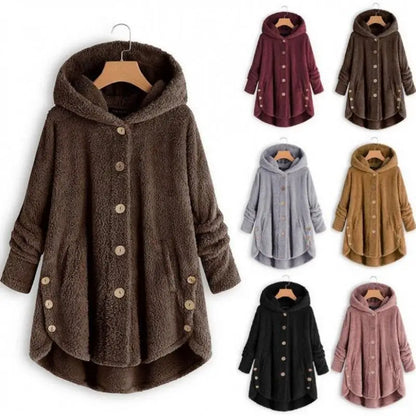 Winter Button Coat, Loose, Hooded, Plush Coat in 6 Colors