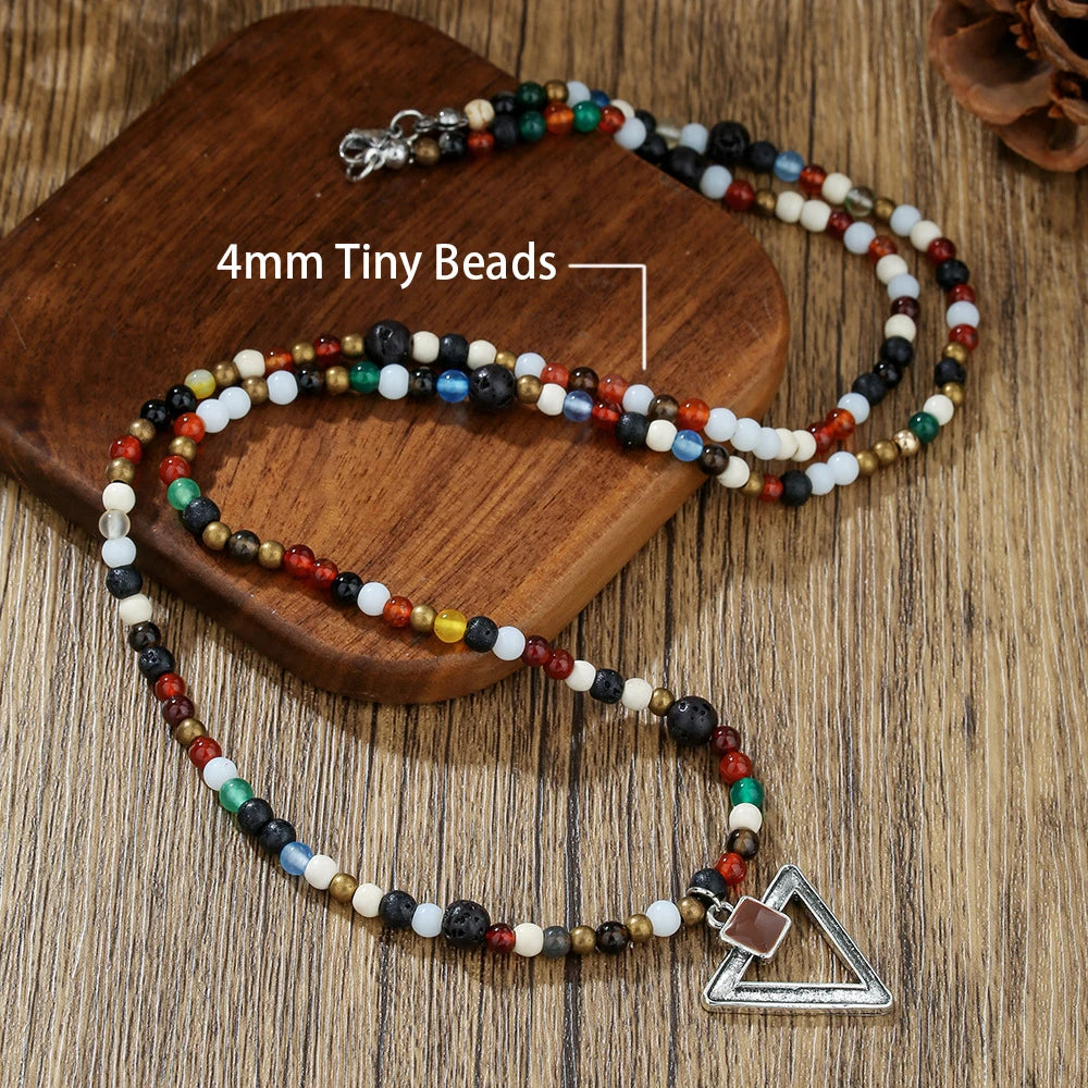 Retro Boho African Stone Necklace Hippie Long Beaded Necklace Tribal Jewelry