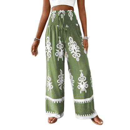 Bohemian Wide Leg Pants, Tall Elastic Waist, Casual, Comfortable