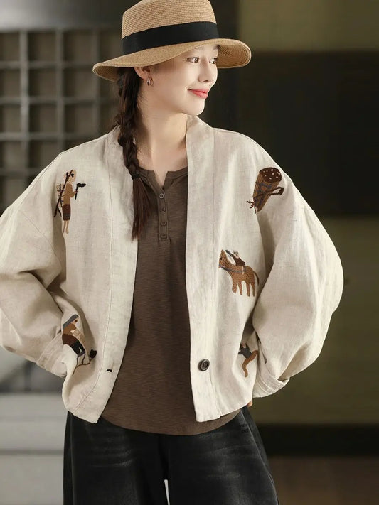 Heavy Embroidered Vintage Jacket Ethnic Style Loose Casual Shirt-Jacket for Spring/Fall Boho Chic