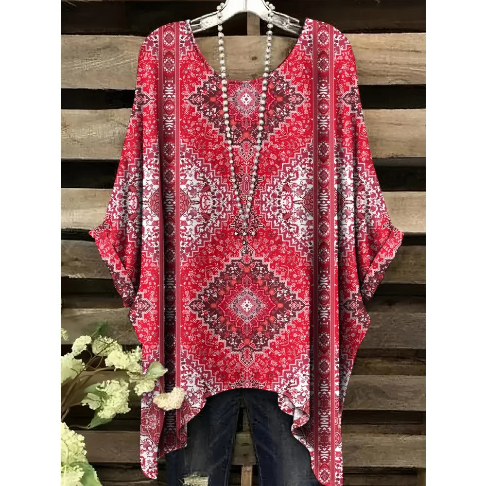 30 Different Style Bohemian Floral Tunics Plus Size to 3XL, 30 Vibrant Colors, Open Round Neck, Hankie Hem, Loose baggy sleeves