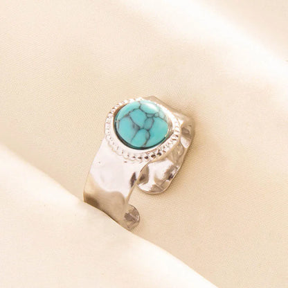 1pc Boho Turquoise Ring Stainless Steel Light Blue Gemstone Silver Adjustable Ring