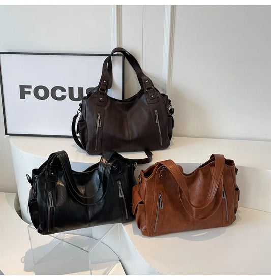 Soft Interior Compartment Shoulder Bag With Zipper Handbags in 3 colors