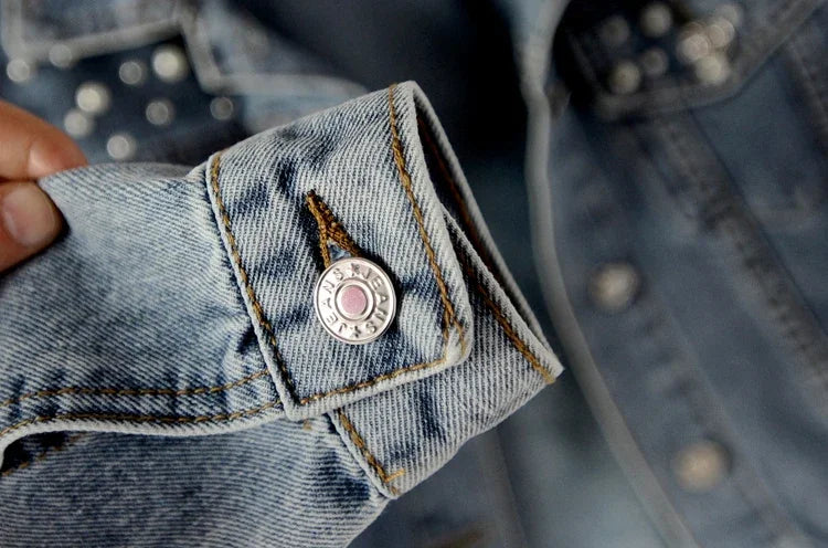 To Sizes 5XL Versatile Pearl Cropped Denim Jacket Loose Fit