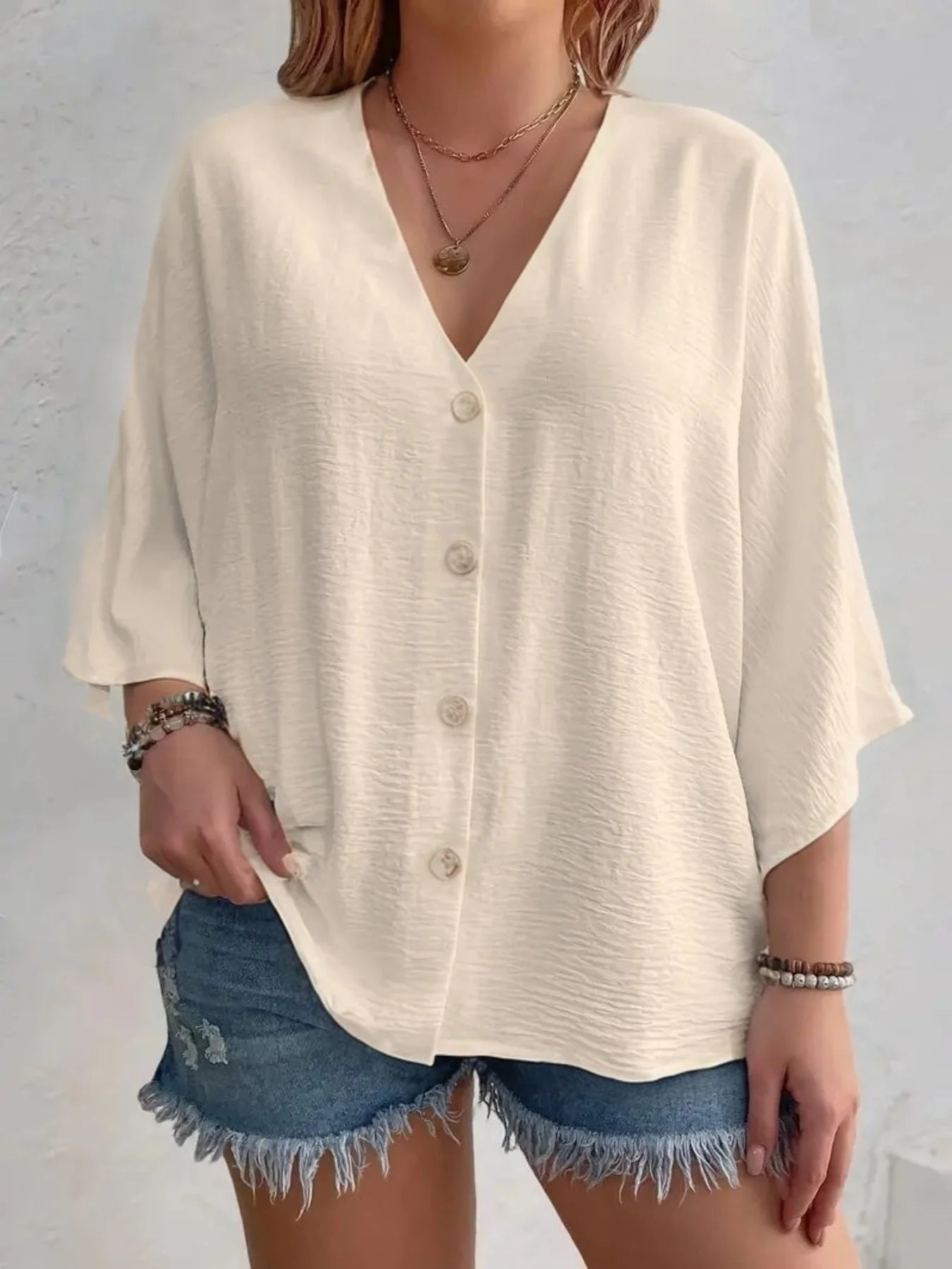 Plus Size to 5XL, V-Neck, Loose Assymetrical Long Sleeve,  Loose fit T-Shirt