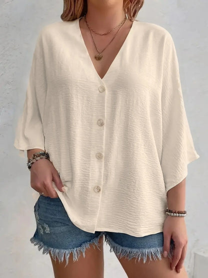 Plus Size to 5XL, V-Neck, Loose Assymetrical Long Sleeve,  Loose fit T-Shirt