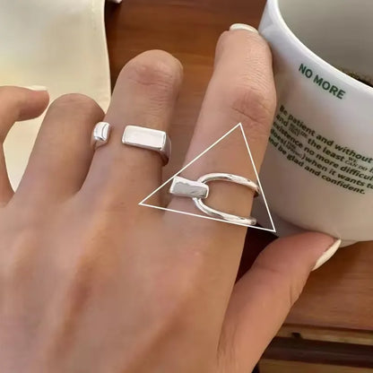Sterling Silver Rings INS Fashion Vintage Hollow Lines  Adjustable  Jewelry