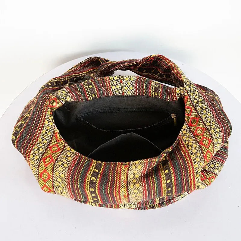 Bohemian Canvas Shoulder Crossbody Bag, Large Capacity, Ethnic Style Tote Bag