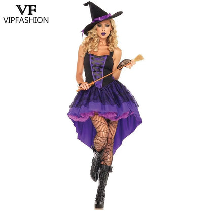 Adult Halloween Witch Purple Dress Costume