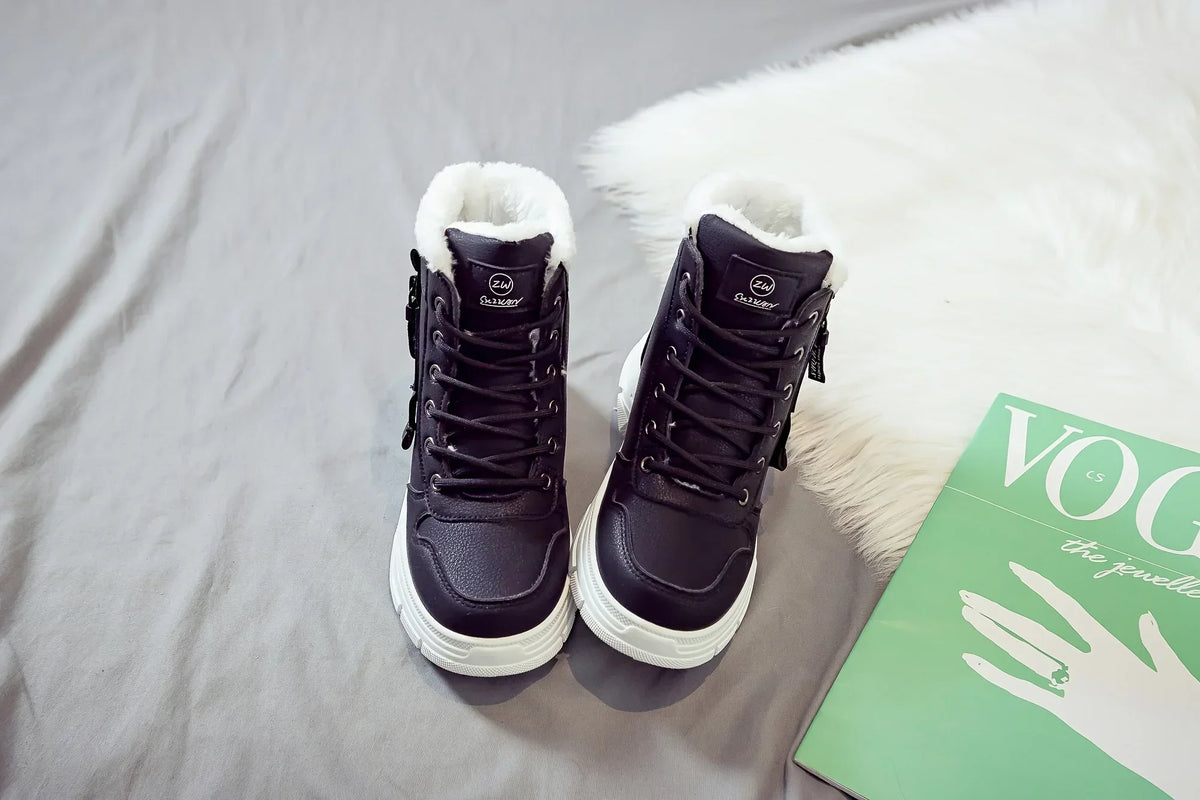Short Snow Boots, Anti‑Slip, Warm Fur Lined, Lace-Up Casual Ankle Boots, Come in Black, White, Tan