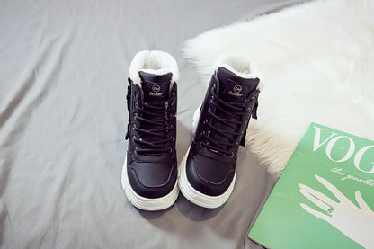 Short Snow Boots, Anti‑Slip, Warm Fur Lined, Lace-Up Casual Ankle Boots, Come in Black, White, Tan