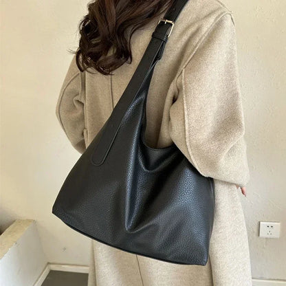 Leather Tote Bag Large High Capacity Shoulder Bag, White, Dark Brown, Reddish Tan, and Black