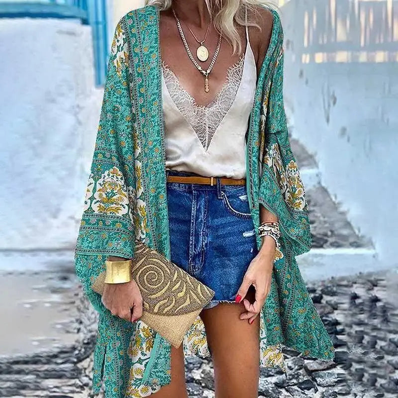 Women's Boho Blouse Cardigan Top, Casual Cover-Up in 12 designs