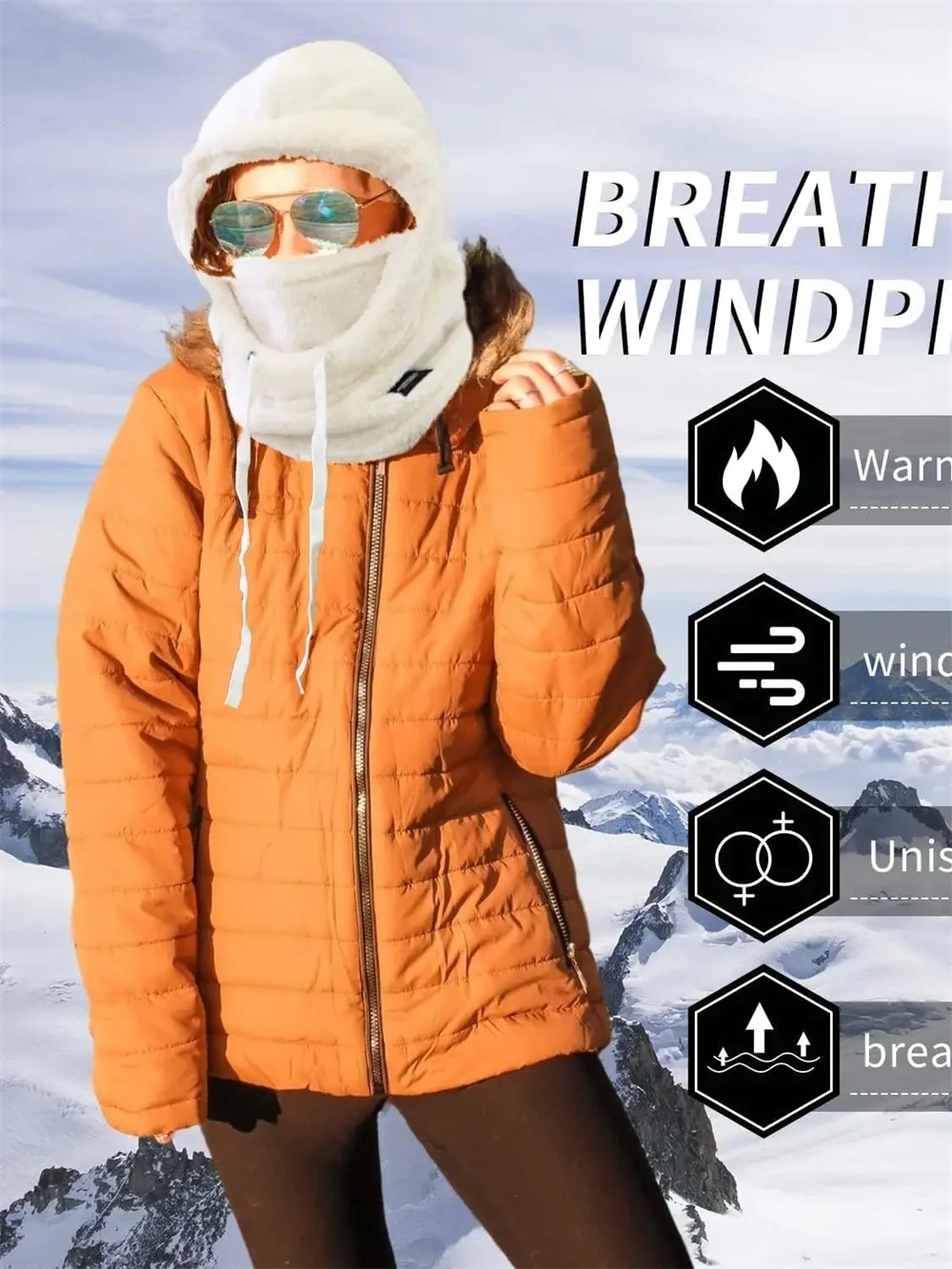 Warm Thermal Windproof  Ski Hood, Face Cover, Polar Fleece Adjustable, Neck Cover, Full Face Mask