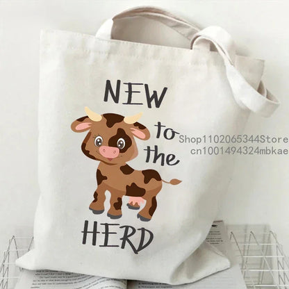 "Sorry I'm A Bit Moody Today" Canvas tote Bag Cartoon Cow Graphic Casual Handbag Side Bag