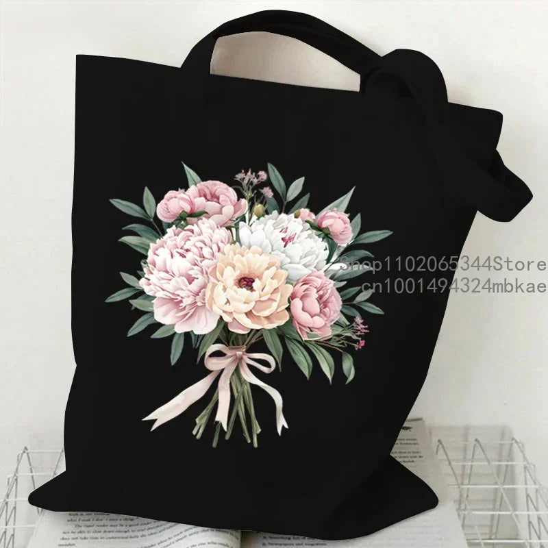 Aesthetics Peony Graphic Canvas Tote Bag . ALSO GREAT FOR GIFT BAG---WHY USE PAPER????