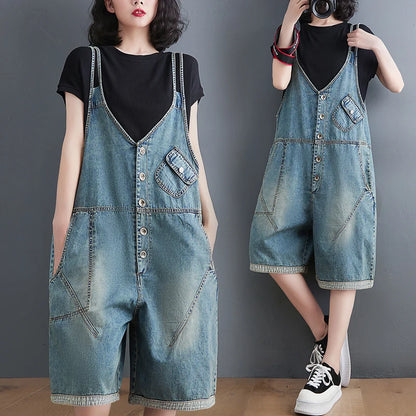 Sizes to 2XL Loose Overalls. Oversized Jumpsuits, Wide Leg Shorts, Cargo Baggy Pants, Straps Dungarees