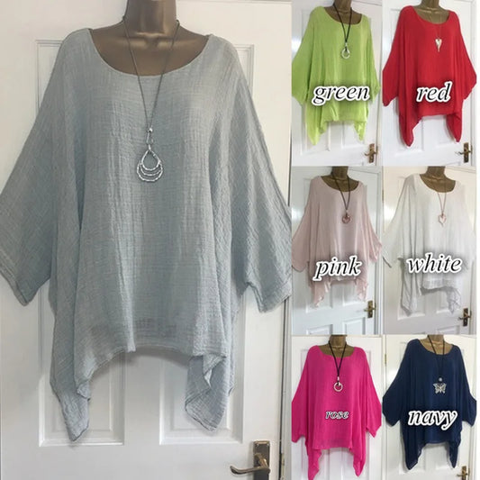 Batwing Sleeves Solid Color Loose O-Neck 3/4 Sleeve Casual in 7 Colors