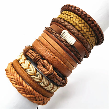 10 Pcs/set Black Wrapped and Woven Handmade Bracelets Male or Women Leather Bracelets