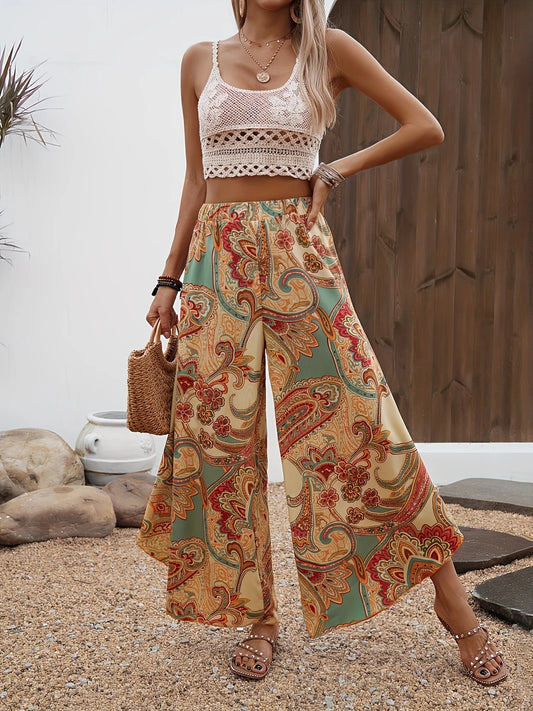 Size to 2XL Directional Hem Long Pants with Wide Legs