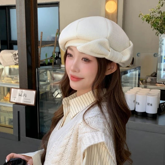 Retro Beret - Bow Detail Cloud-like Soft Fit for Large Head