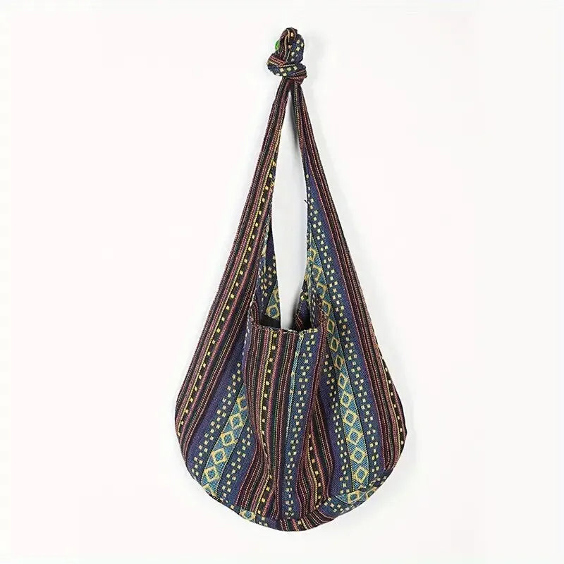 Bohemian Canvas Shoulder Crossbody Bag, Large Capacity, Ethnic Style Tote Bag