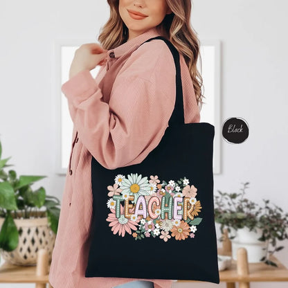 Wildflower Teacher Canvas Tote Bag, Shoulder Bag,  GREAT TO USE AS A GIFT BAG!!