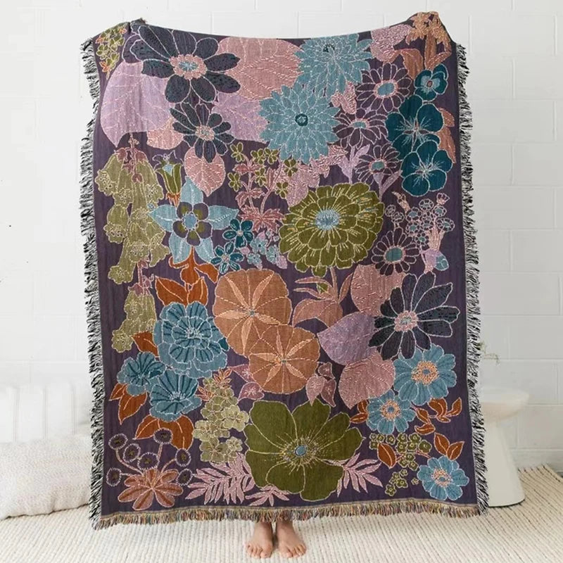 Boho Floral Tapestry, Nordic Plaid Blankets with Fringe. Comes in 10 designs