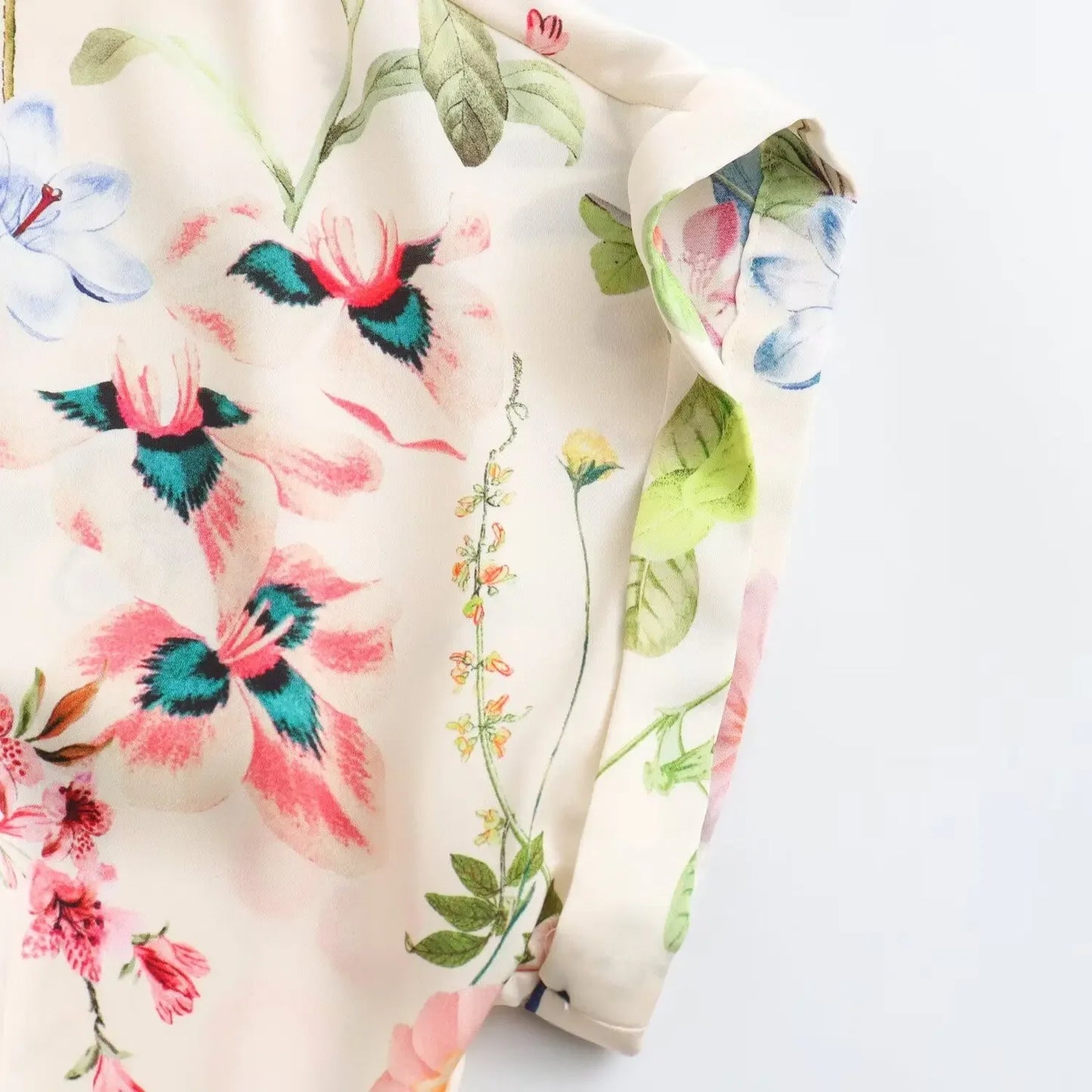 Boho Floral Print Shirt Mini Dress With Belt and Button Down Front, Tie Waist