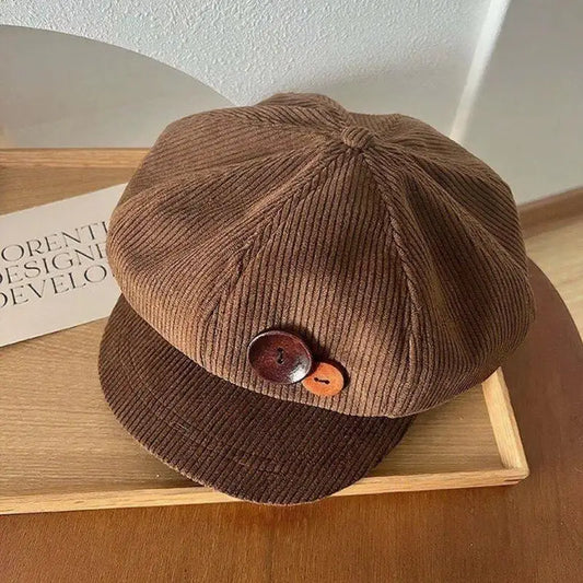 Vintage Corduroy Beret,  Octagonal Painter Artist Hat